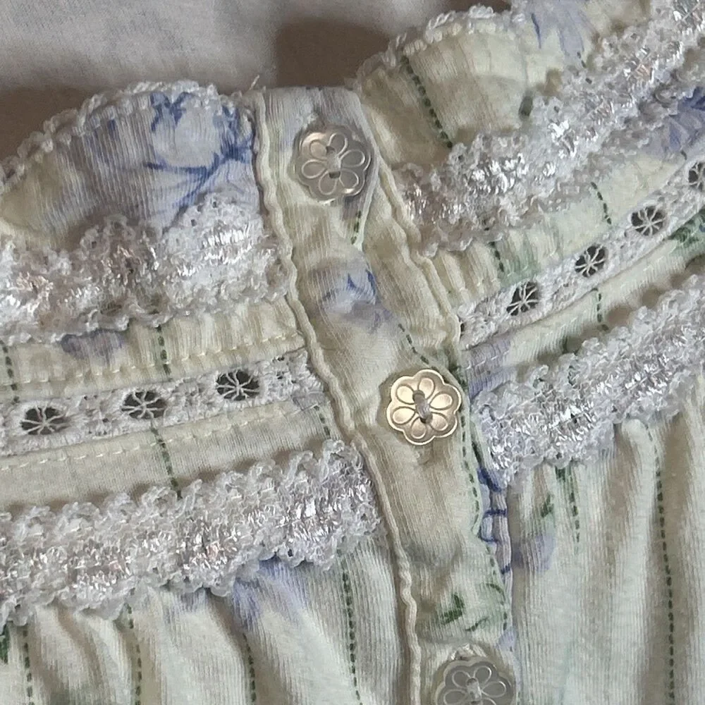 Celestial Dreams Sleeveless Nightgown Yellow Blue White Floral Housedress Medium